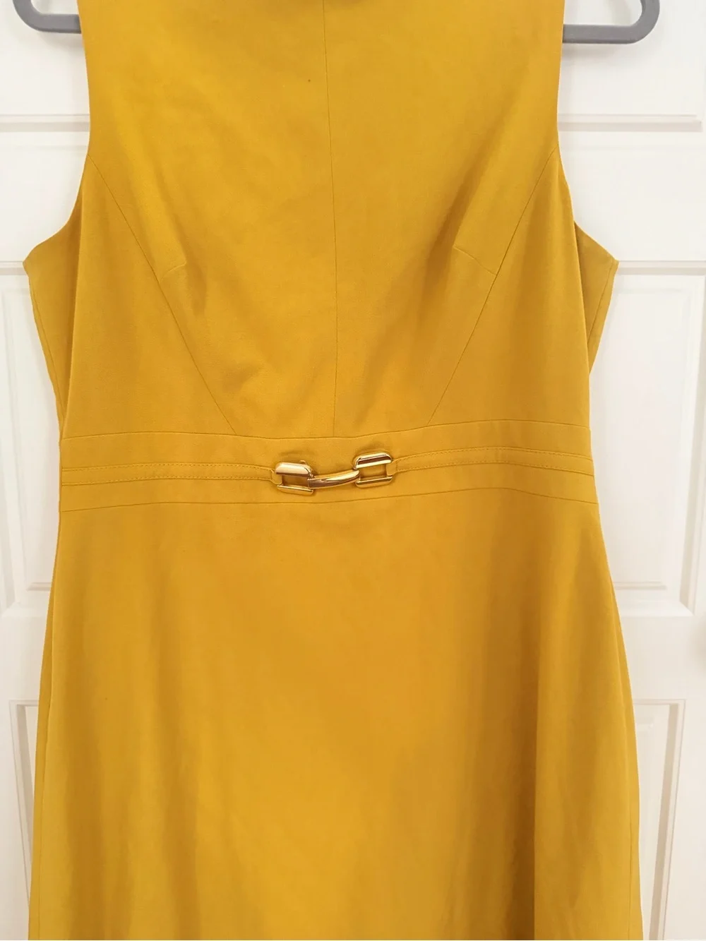 Tahari ASL Mustard Yellow Sheath Dress with Belt Accent - Picture 5 of 5